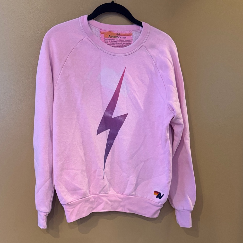 Aviator Nation Light Pink Lightning Crewneck